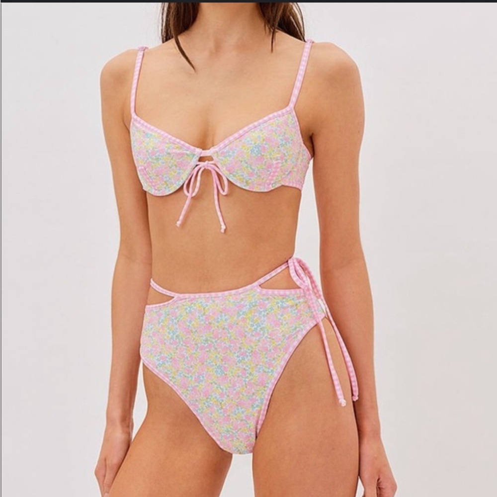 For Love And Lemons Floral Bathing Suit NWOT, size M Top, size S bottom